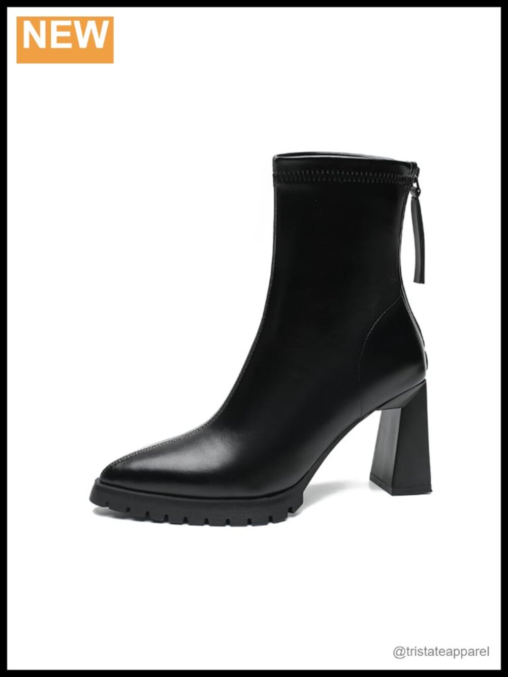 Faux Leather Block Heel Ankle Booties with Zip Closure